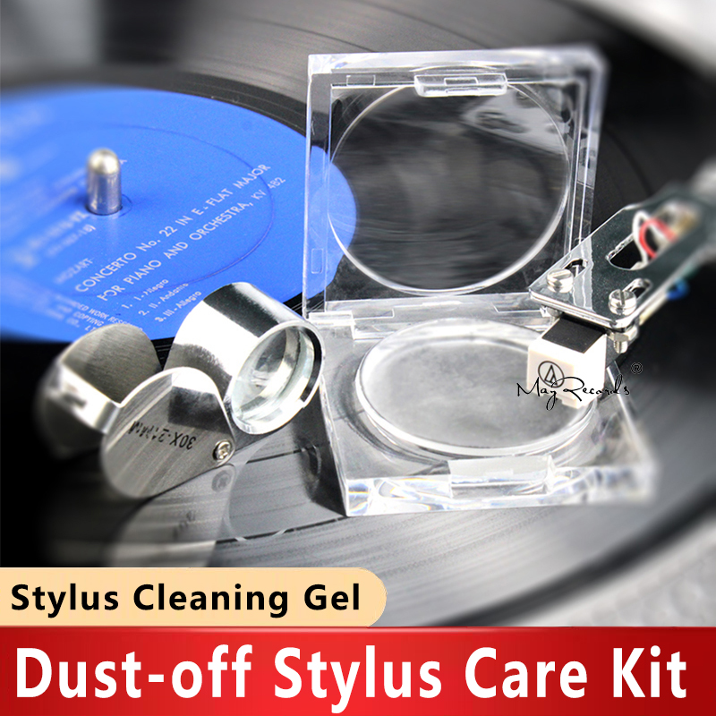 Stylus Care Kit Anti-static Turntable Phonograph Cartridge Stylus Needle Cleaner Cleaning Gel with Magnifier