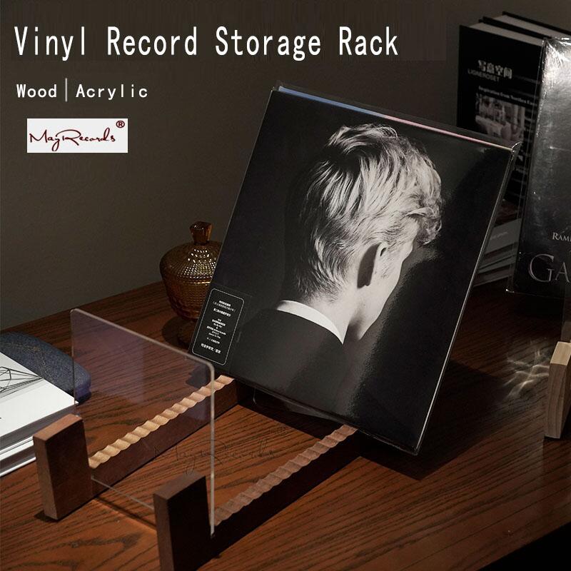 Vinyl Record LP Storage Holder Large Capacity Display Stand With Acrylic Ends Modern Solid Wooen LP Album Deskop Rack