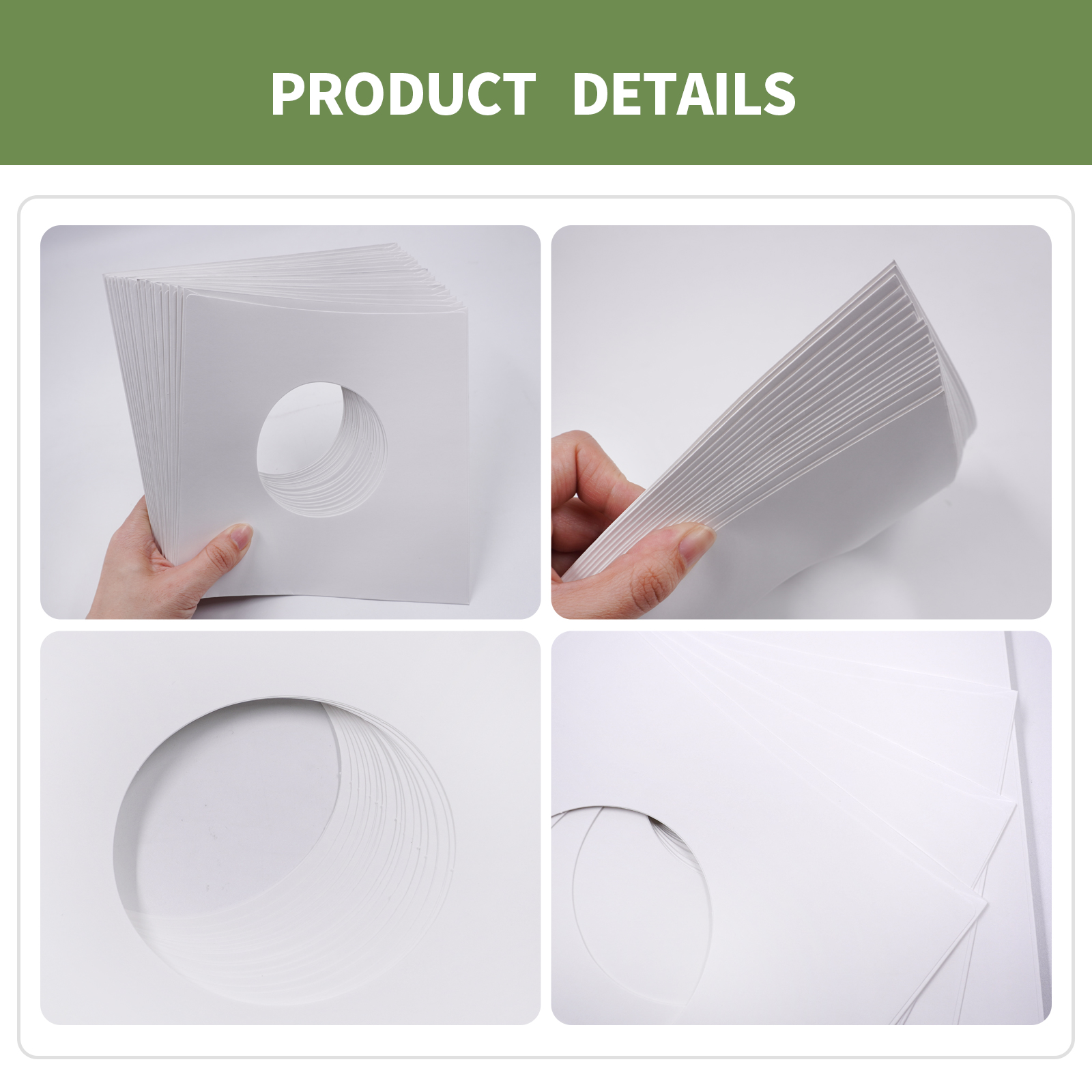 12'' 10'' 7'' High Quality Heavyweight ACID FREE Square White Kraft Paper Inner Sleeves With Hole For LP Vinyl Record 20PCS