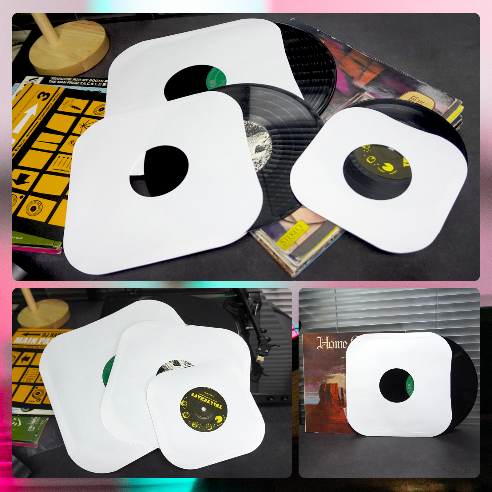 12'' 10'' 7'' High Quality Heavyweight ACID FREE Rounded White Kraft Paper Inner Sleeves With Hole For LP Vinyl Record 20PCS 