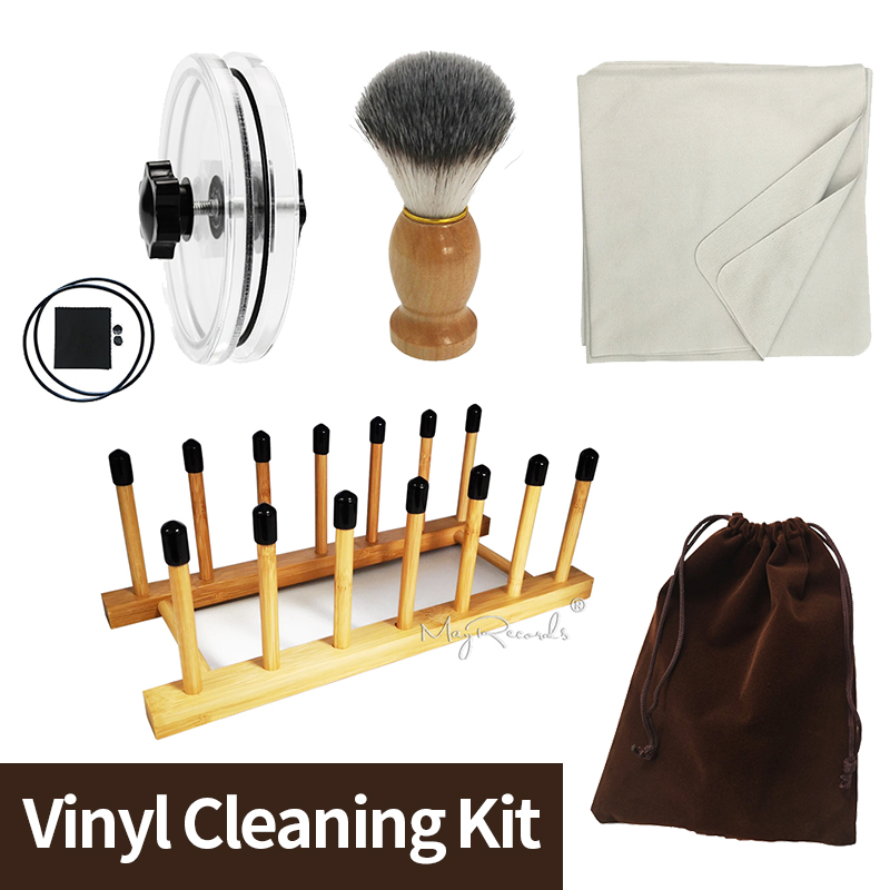 4 in 1 Vinyl Cleaning Kit LP Vinyl Record Cleaner Clamp /Water Cleaning Brush /Soft Cleaning Cloth/Vinyl Drying Rack