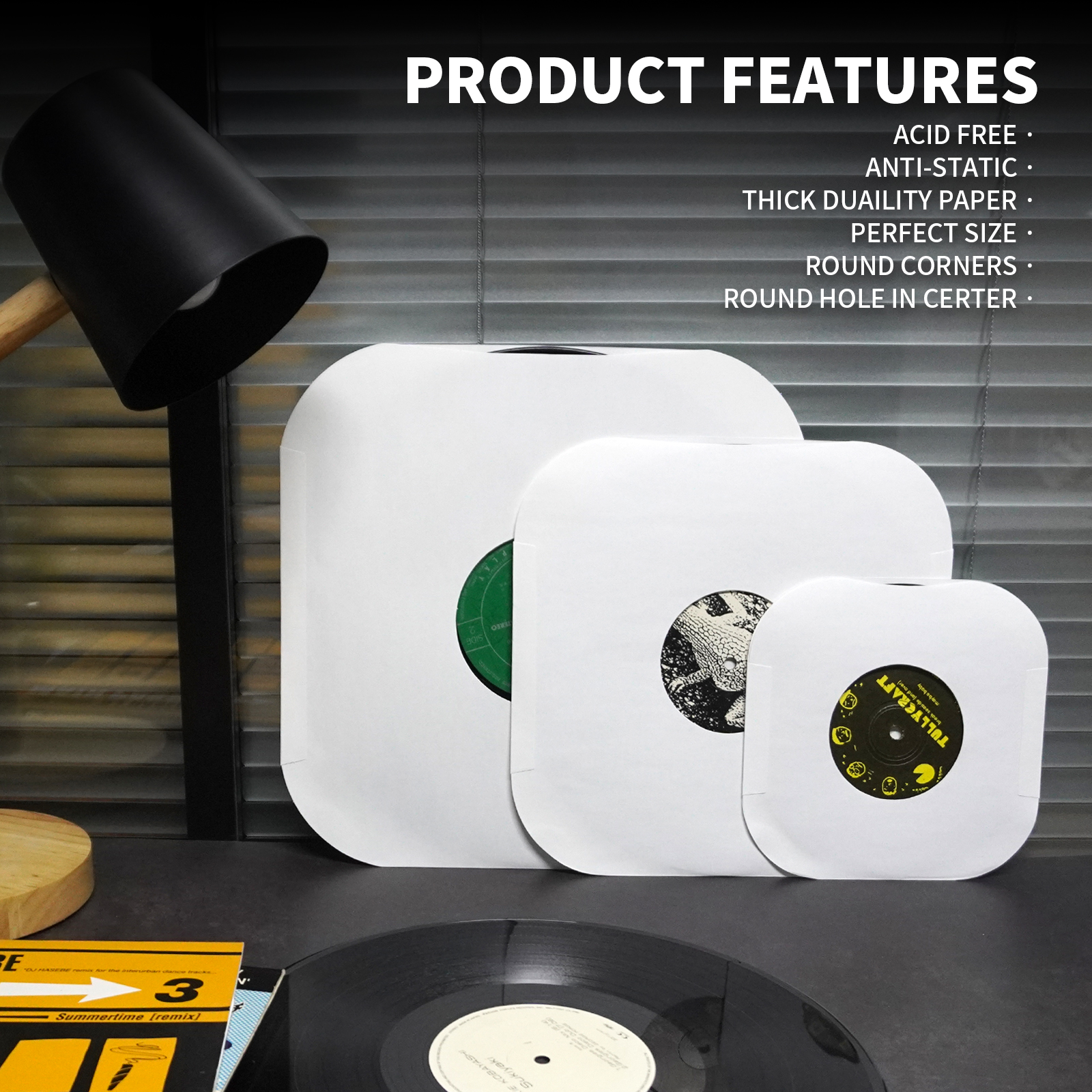 12'' 10'' 7'' High Quality Heavyweight ACID FREE Rounded White Kraft Paper Inner Sleeves With Hole For LP Vinyl Record 20PCS 