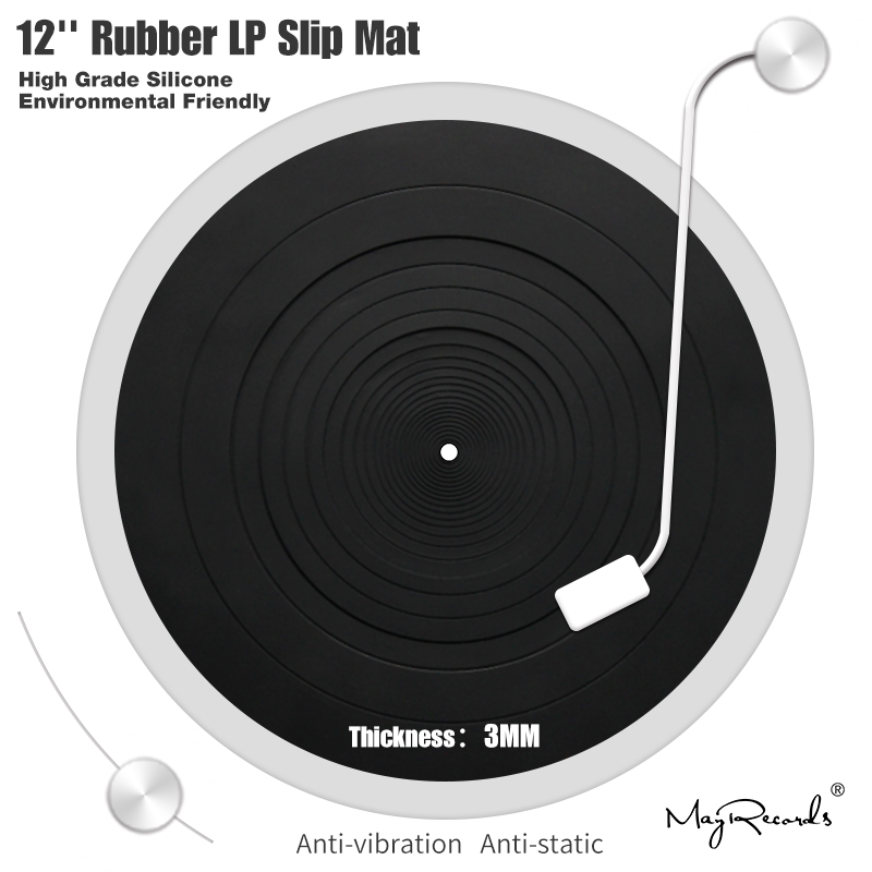 12'' LP Anti-vibration Silicone Pad Rubber LP Slip Mat for Phonograph Turntable Vinyl Thickness 3MM Flat Soft LP Mat