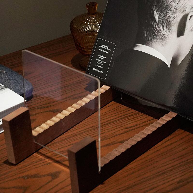 Vinyl Record LP Storage Holder Large Capacity Display Stand With Acrylic Ends Modern Solid Wooen LP Album Deskop Rack